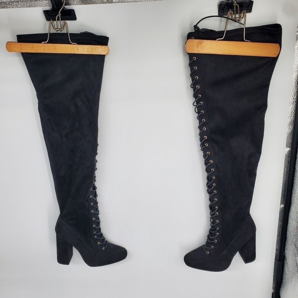 Shoedazzle Shoes Women 6.5 Janitha Lace Up Zip Up Boot Black